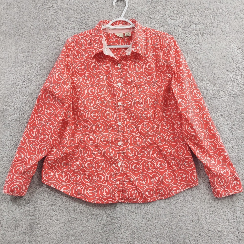 L.L. Bean Button Down Shirt Women's XL Regular Coral Nautical Anchor Long Sleeve